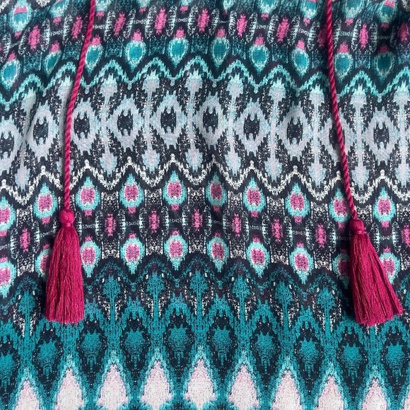 PAPERMOON Howell Tie Neck Blouse, Size Medium, Turquoise Ikat - Picture 8 of 10